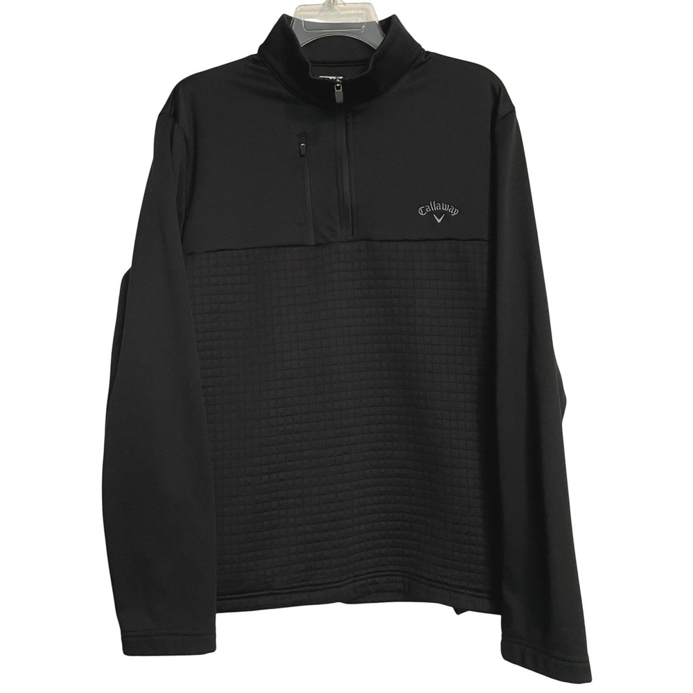 Callaway Mens Black 1/4 Zip Pullover Large Waffle Texture Golf Jacket CGKFE0F3